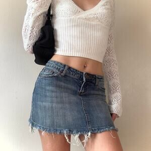 Y2K 2000s Style Soundgirl Distressed Light Wash Denim Mini Skirt - 1
